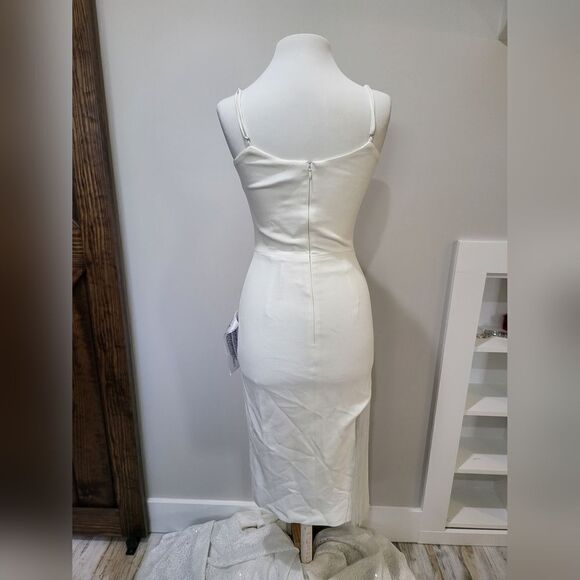 Dress The Population Rory Midi Dress Fringe NWT size Small White - Picture 5 of 6